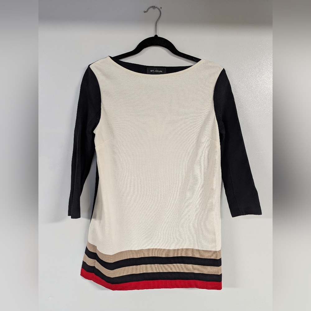 St John Sweater NWT Size Small Color Blocked‎  Wool And Rayon